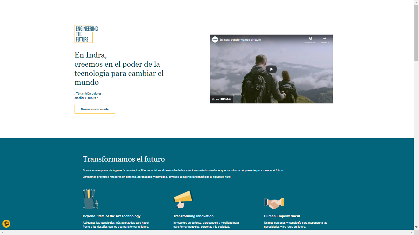 Imagen de la web Indra Engineering the Future